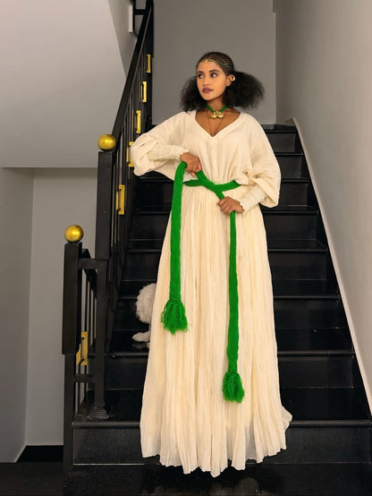 Graceful Ethiopian Traditional Dress  Natural Shemma Cotton Habesha Kemis Heritage Elegance 1014