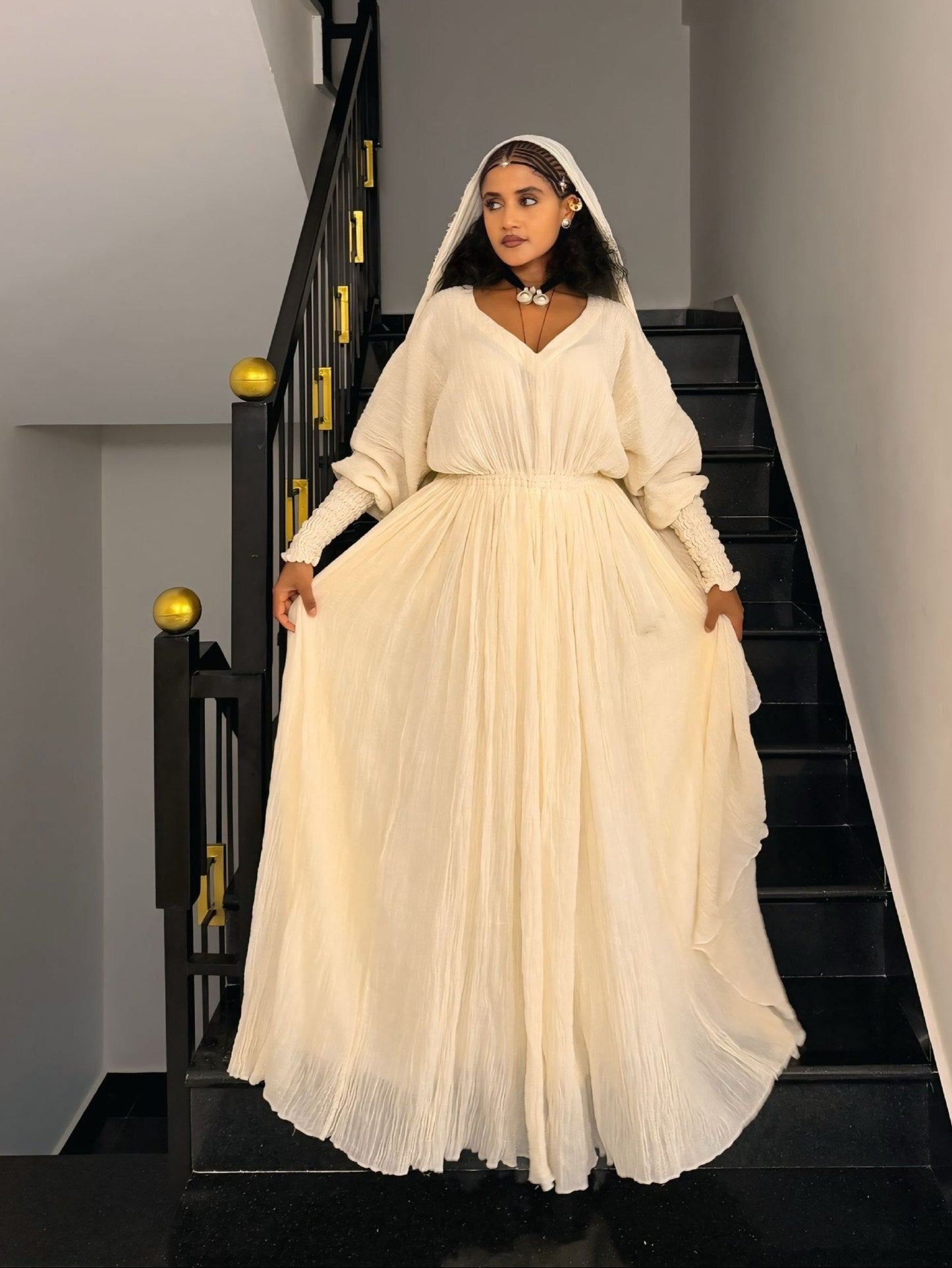 Graceful Ethiopian Traditional Dress  Natural Shemma Cotton Habesha Kemis Heritage Elegance 1014