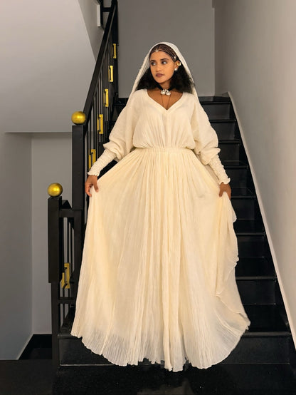 Graceful Ethiopian Traditional Dress  Natural Shemma Cotton Habesha Kemis Heritage Elegance 1014