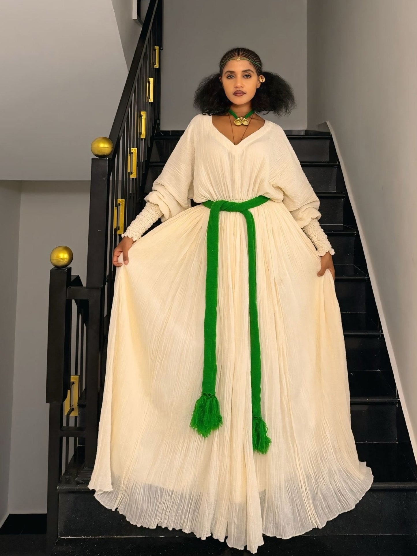 Graceful Ethiopian Traditional Dress  Natural Shemma Cotton Habesha Kemis Heritage Elegance 1014