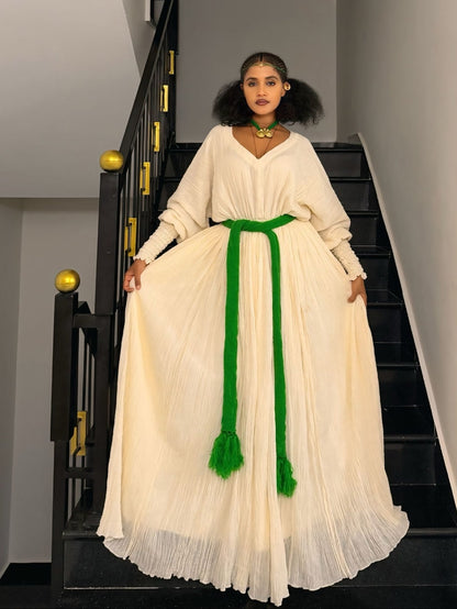 Graceful Ethiopian Traditional Dress  Natural Shemma Cotton Habesha Kemis Heritage Elegance 1014