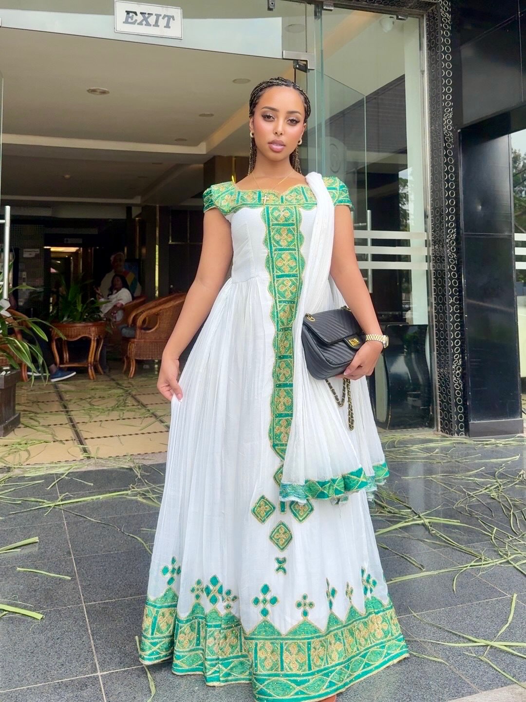 Emerald Green And Gold Geometric Habesha Kemis Luxury Ethiopian Clothing Accents 1016