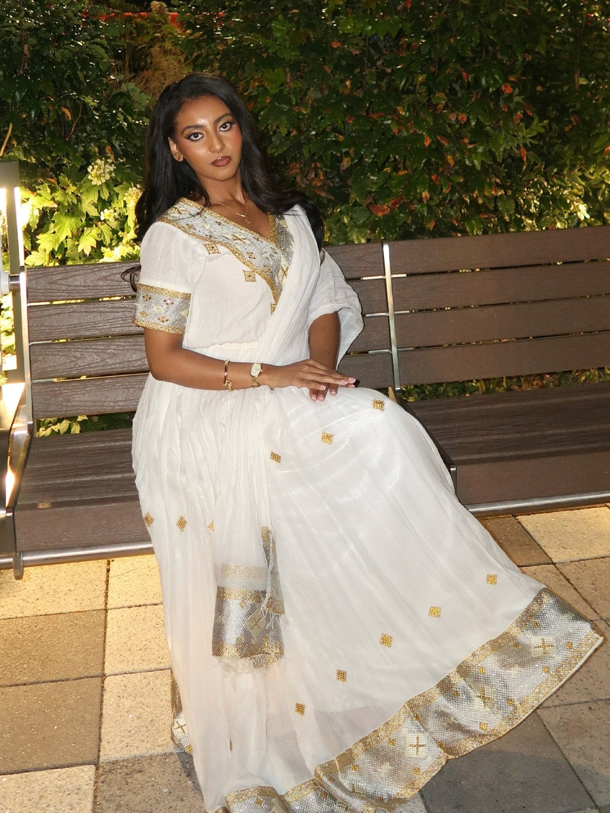 Exquisite Habesha Kemis Online Traditional Ethiopian & Eritrean Dress with Handwoven Gold Accents 1020
