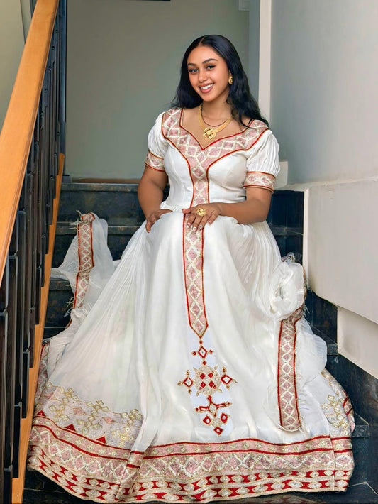 Authentic Habesha Kemis Online – Traditional Ethiopian Clothing with Handwoven Crimson Tibeb Embroidery