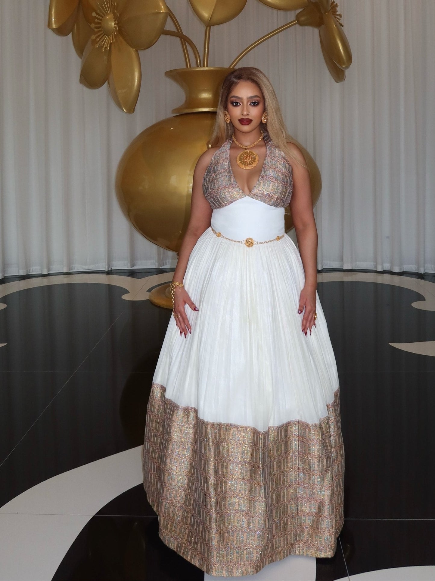 Regal Gold-Woven Habesha Kemis Luxurious Heritage Weaving Habesha Dress Timeless Ethiopian Clothing 1023