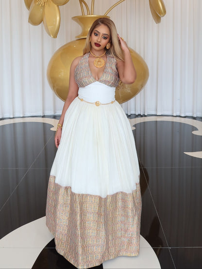 Regal Gold-Woven Habesha Kemis Luxurious Heritage Weaving