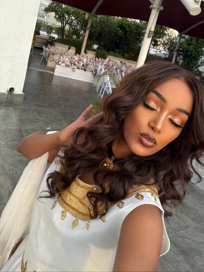 Sleeveless Habesha Dress Metallic Gold Neck Bib And Gold waist Ethiopian Clothing 1024