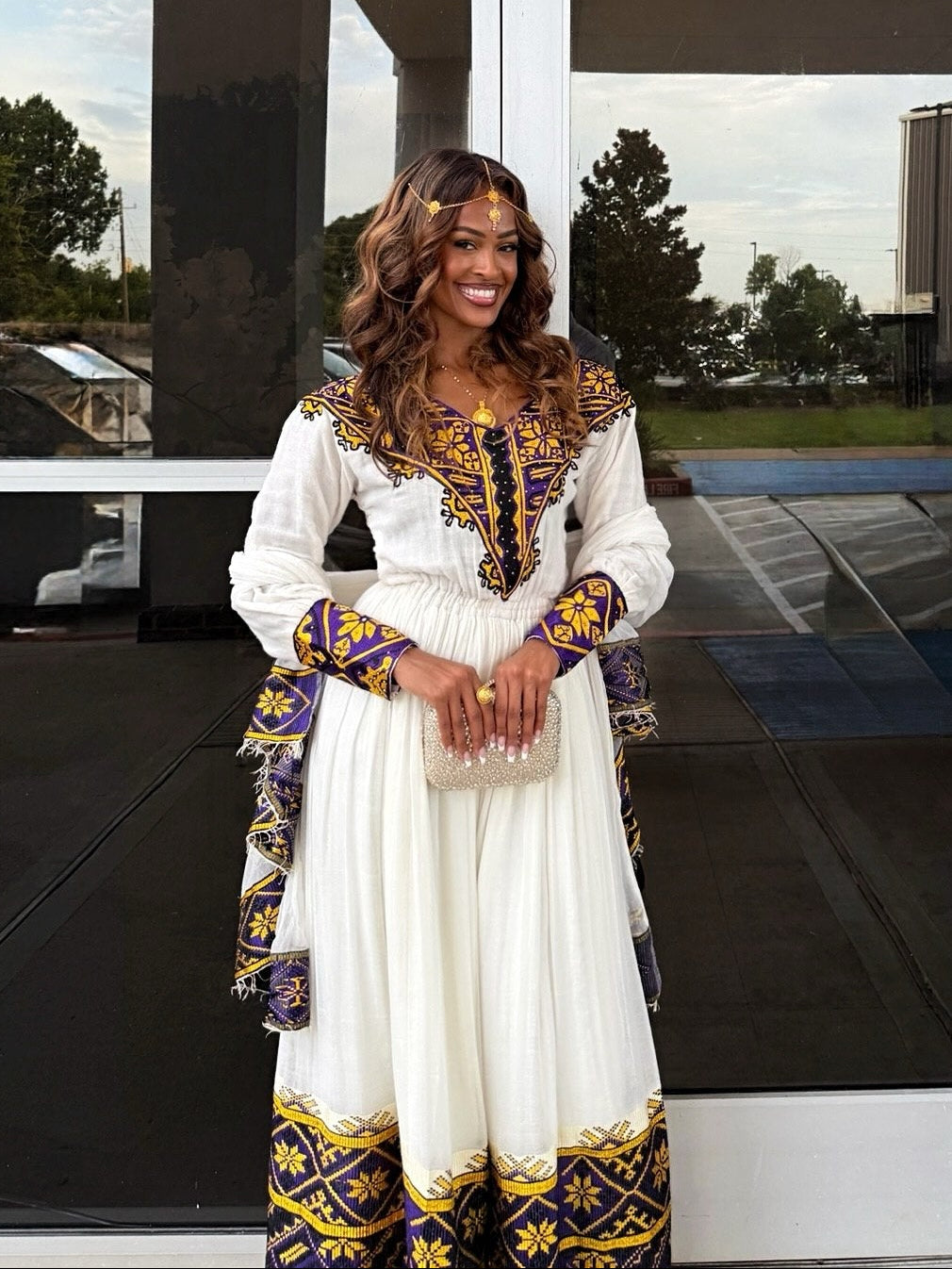Royal Purple And Gold Traditional Ethiopian Dress Intricate Star Tilf Habesha Kemis 1025