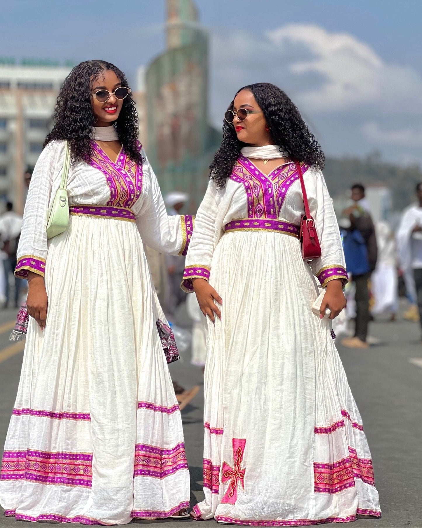 Authentic Habesha Kemis Handmade Ethiopian Cultural Dress Purple Woven Habesha Dress 1028