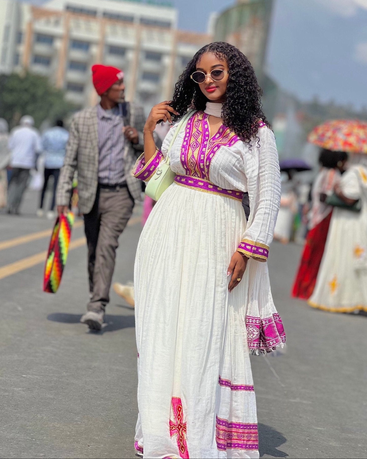 Authentic Habesha Kemis Handmade Ethiopian Cultural Dress Purple Woven Habesha Dress 1028