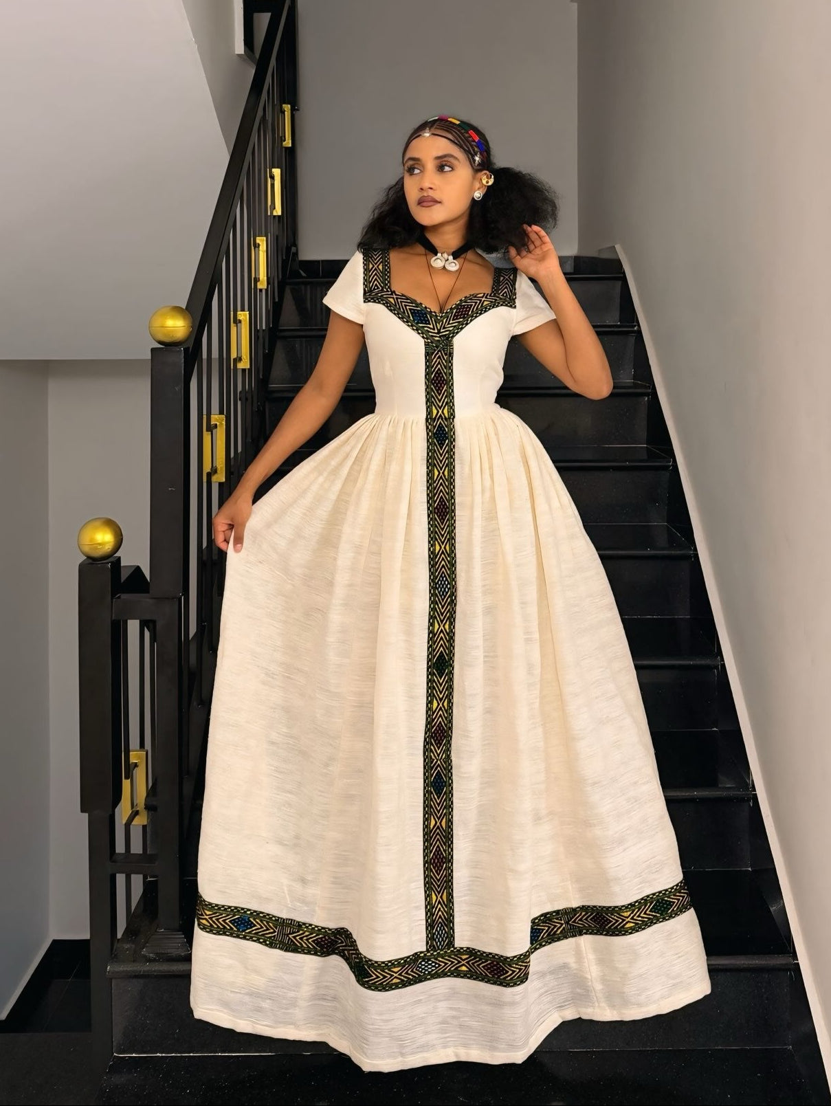 Luxury Handwoven Habesha Kemis for Women Black Embroidered Ethiopian Traditional Dress 1031