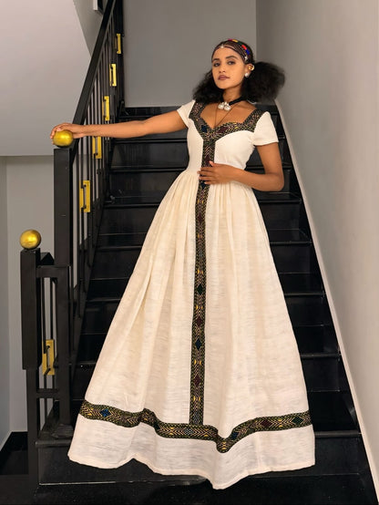 Luxury Handwoven Habesha Kemis for Women Black Embroidered Ethiopian Traditional Dress 1031