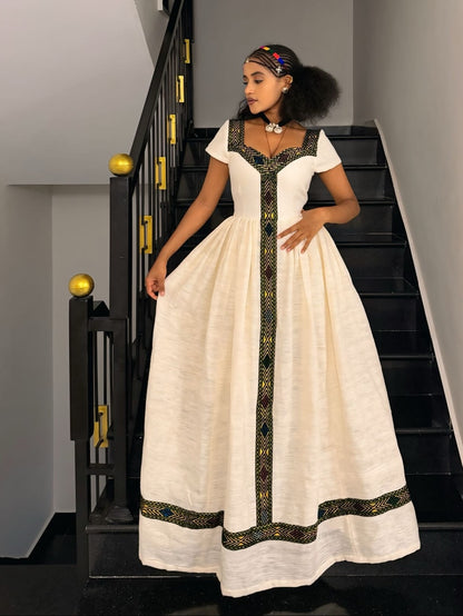 Luxury Handwoven Habesha Kemis for Women Black Embroidered Ethiopian Traditional Dress 1031