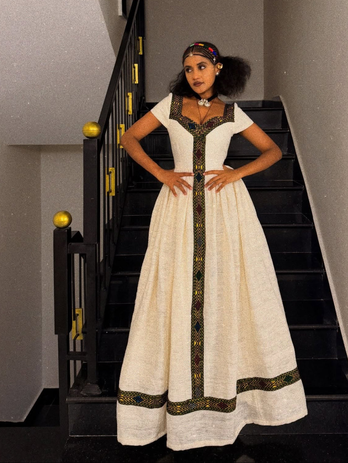 Luxury Handwoven Habesha Kemis for Women Black Embroidered Ethiopian Traditional Dress 1031