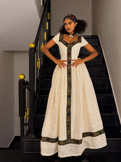 Luxury Handwoven Habesha Kemis for Women Black Embroidered Ethiopian Traditional Dress 1031