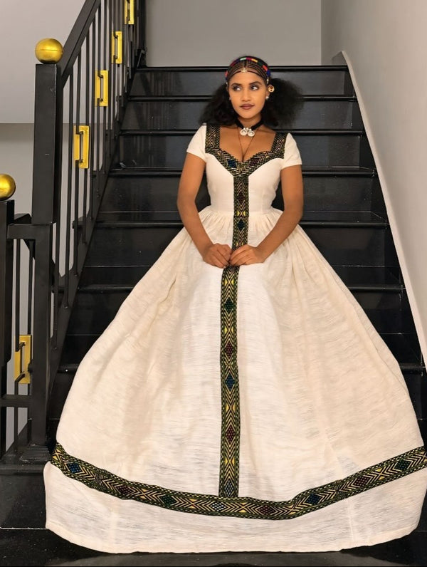 Luxury Handwoven Habesha Kemis for Women Black Embroidered Ethiopian Traditional Dress 1031