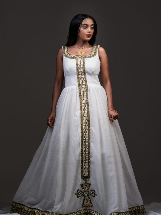  Green Gold Ethiopian Traditional Dress Luxury Cultural Habesha Kemis