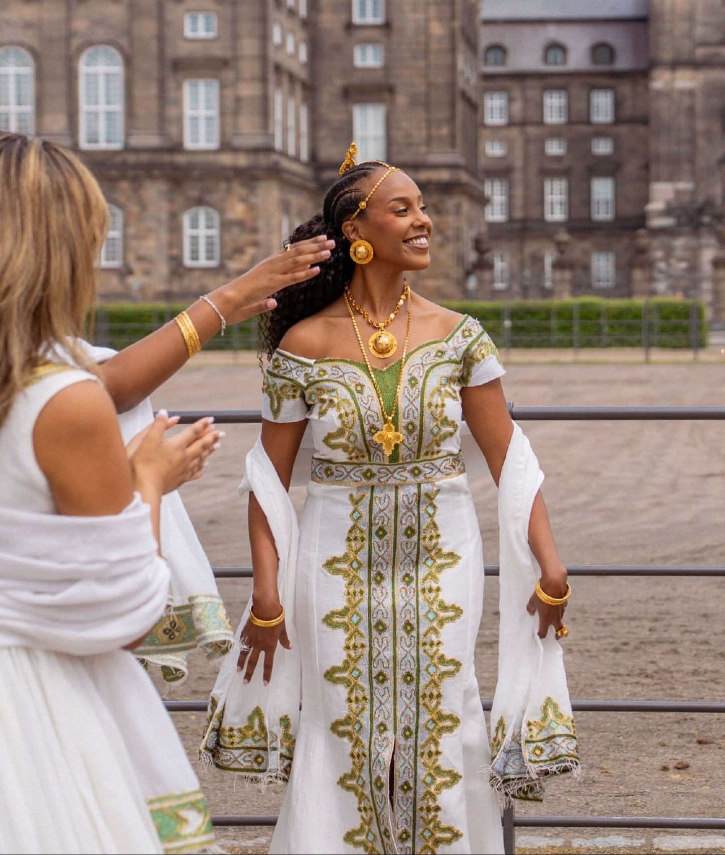 Majestic Gold And Green Ethiopian Couple Outfit Set Luxury Habesha Matching Attire 1034