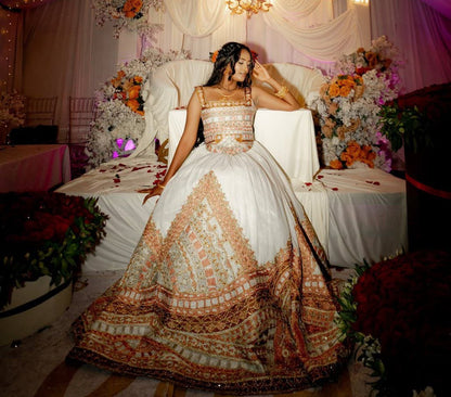 Luxurious Ethiopian Wedding Dress Handwoven Habesha Traditional Clothing for Elegant Bridal Celebrations 1019