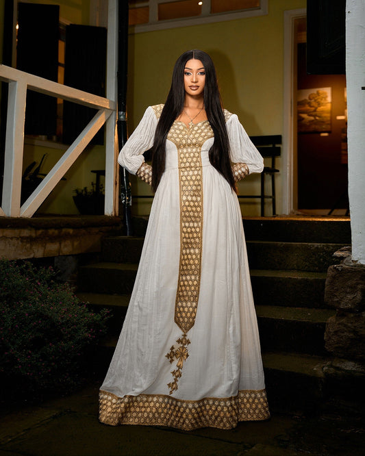 Luxurious Gold Ethiopian Traditional Dress Fine Traditional Ethiopian Clothing 