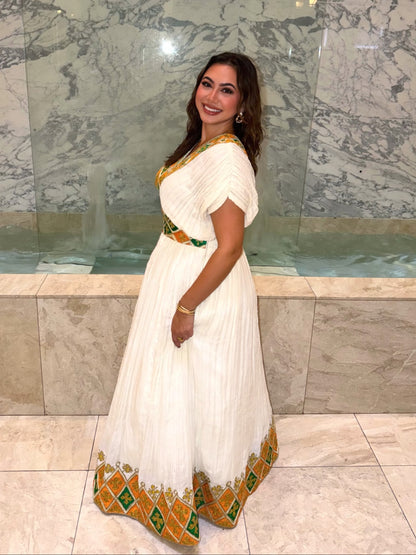 Green Gold Ethiopian Traditional Dress Stunning Habesha Dress Charming Habesha Kemis For Festive 1037