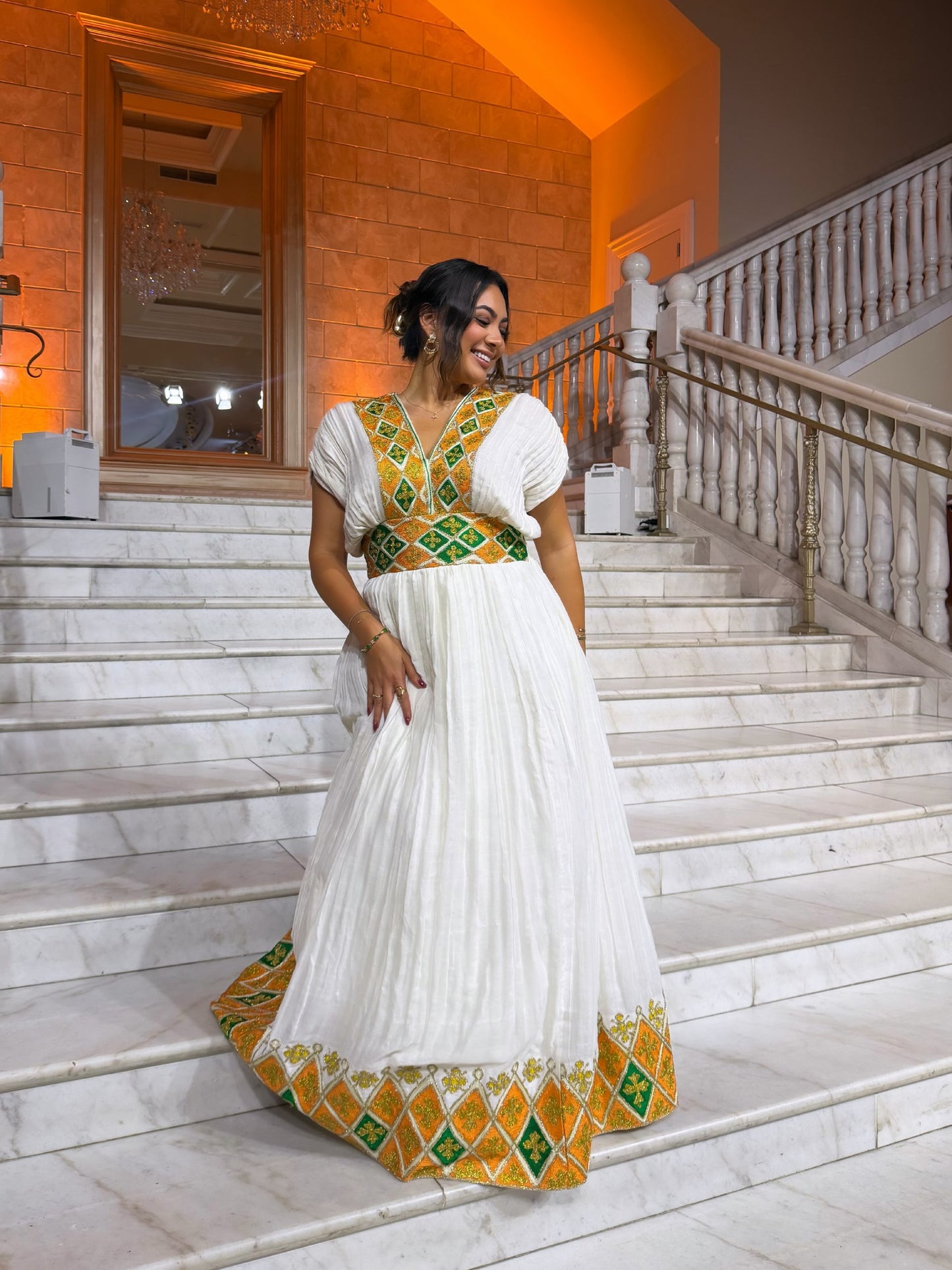 Green Gold Ethiopian Traditional Dress Stunning Habesha Dress Charming Habesha Kemis For Festive 1037