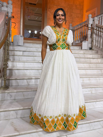 Green Gold Ethiopian Traditional Dress Stunning Habesha Dress Charming Habesha Kemis For Festive 1037