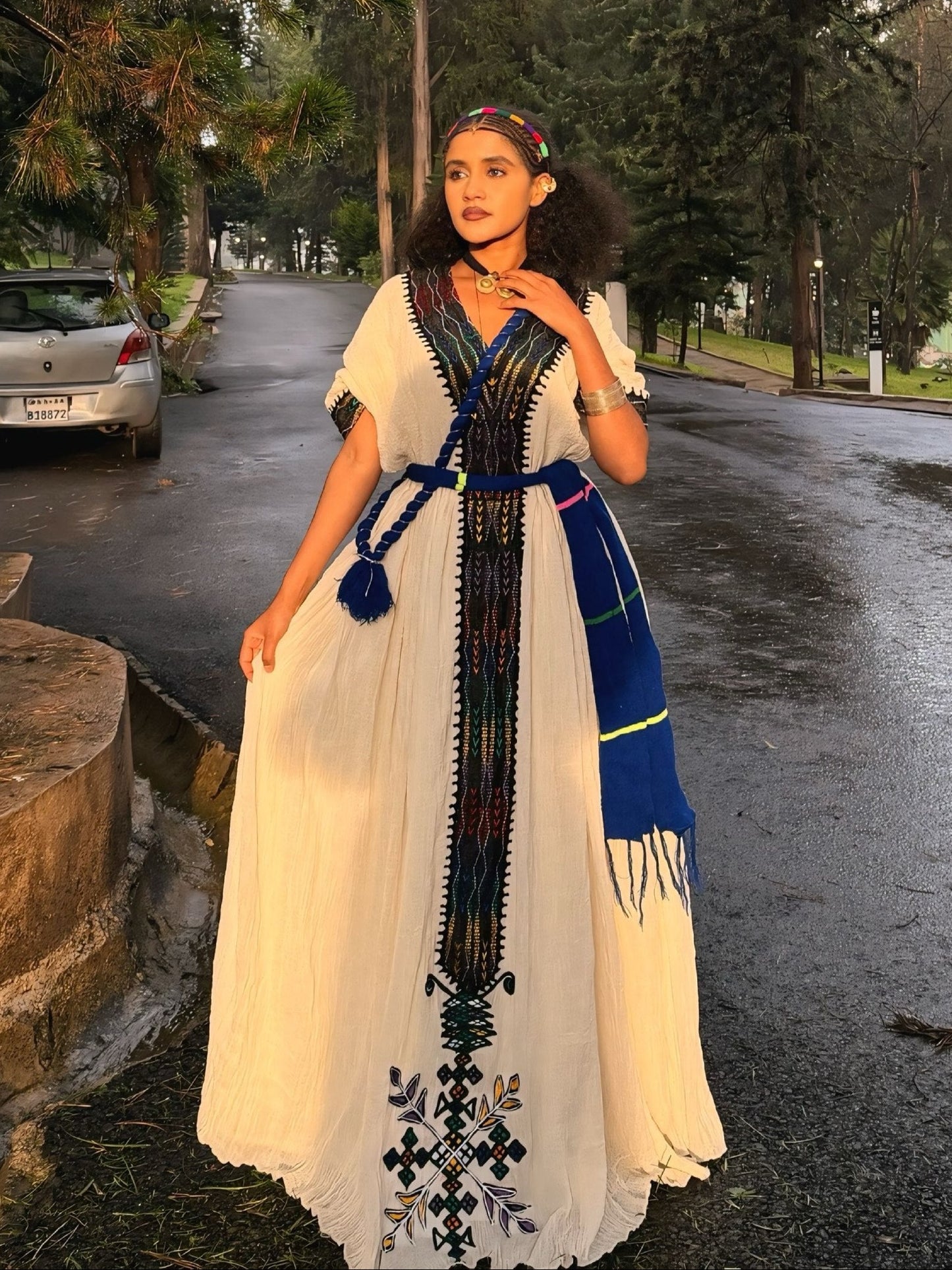 Stunning Blue Black Ethiopian Traditional Dress