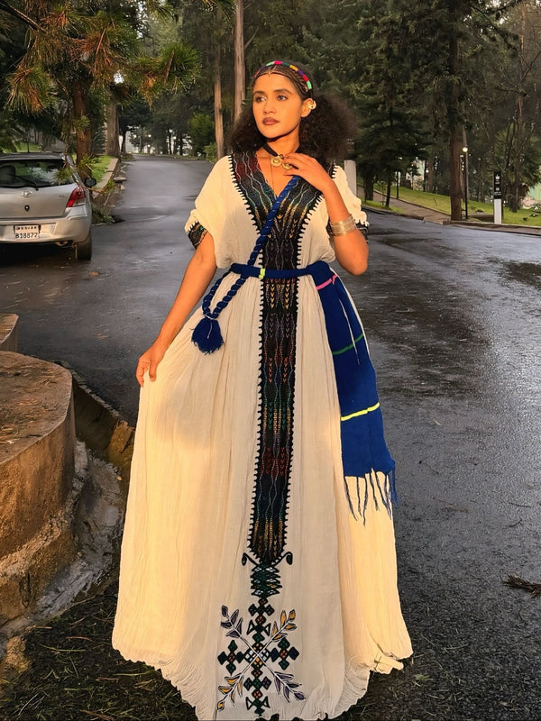 Stunning Blue Black Ethiopian Traditional Dress