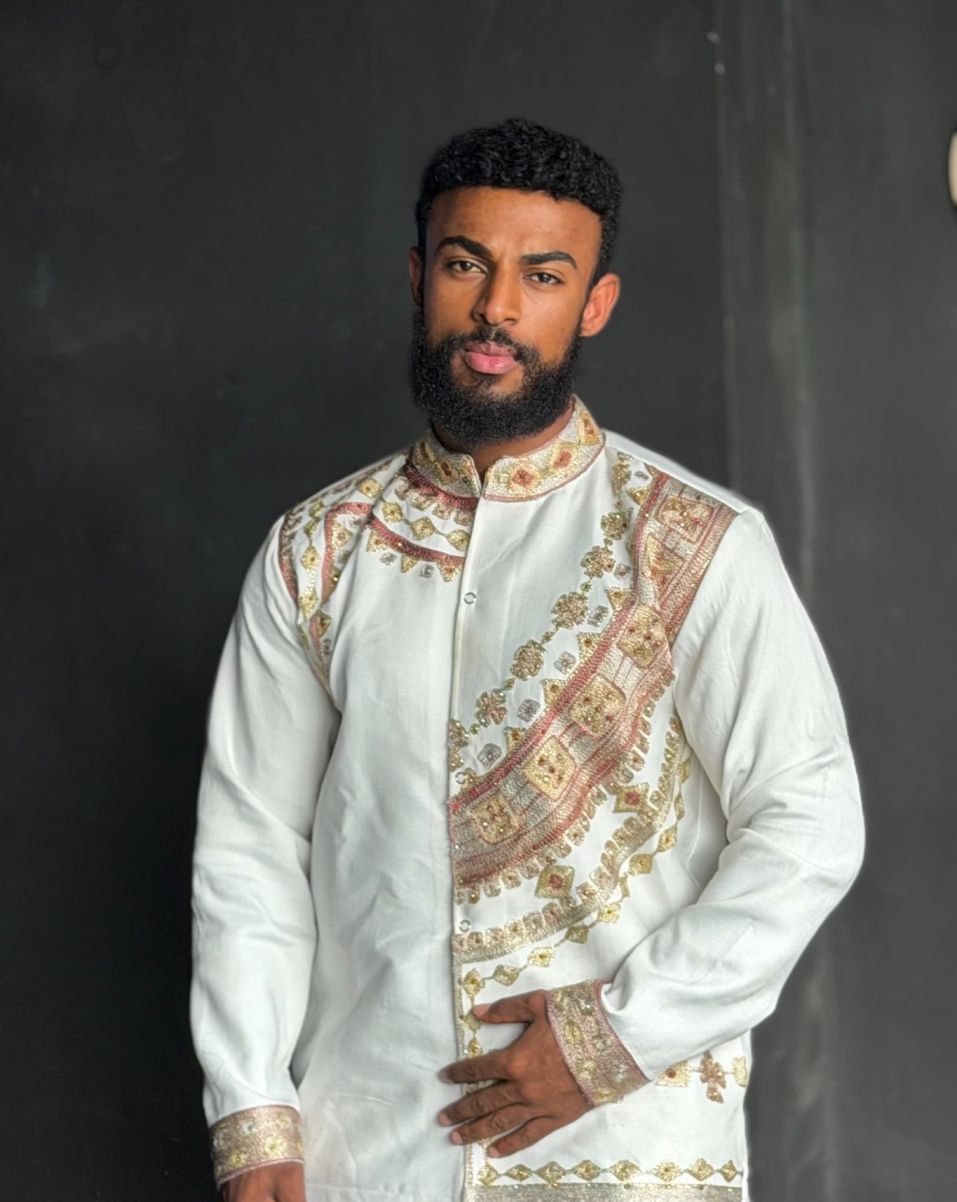 Luxurious Gold Habesha Men Shirt | Premium Ethiopian Men Clothing Boutique