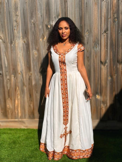 Warm Terracotta And Gold Habesha Dress Cross Tilf Panel Habesha Kemis And Habesha Dress Border 1042