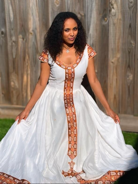 Warm Terracotta And Gold Habesha Dress Cross Tilf Panel Habesha Kemis And Habesha Dress Border 1042