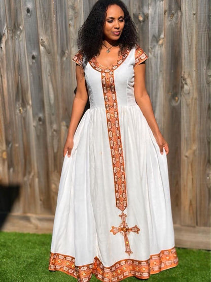 Elegant Bronze Gold Ethiopian Traditional Dress Fine Traditional Ethiopian Clothing 