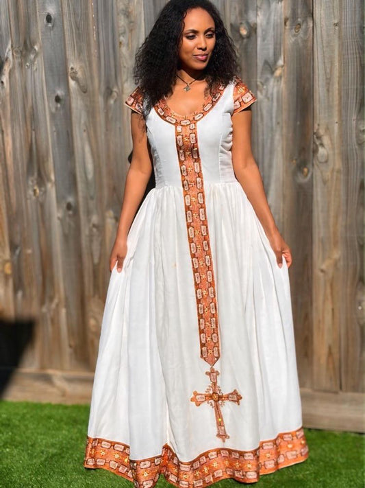 Elegant Bronze Gold Ethiopian Traditional Dress Fine Traditional Ethiopian Clothing 