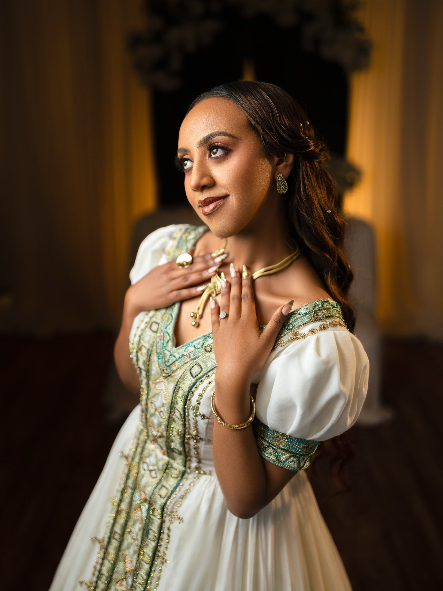 Royal Sage Green Habesha Kemis for Wedding Handcrafted Ethiopian Wedding Dress  Luxurious Habesha Dress 1044