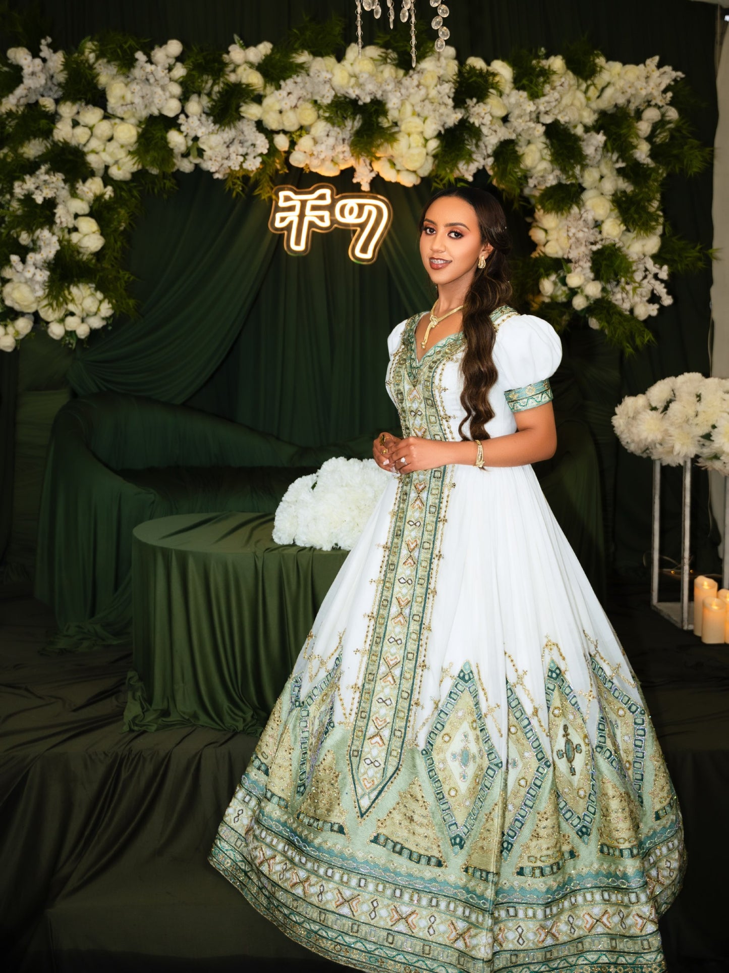 Royal Sage Green Habesha Kemis for Wedding Handcrafted Ethiopian Wedding Dress  Luxurious Habesha Dress 1044