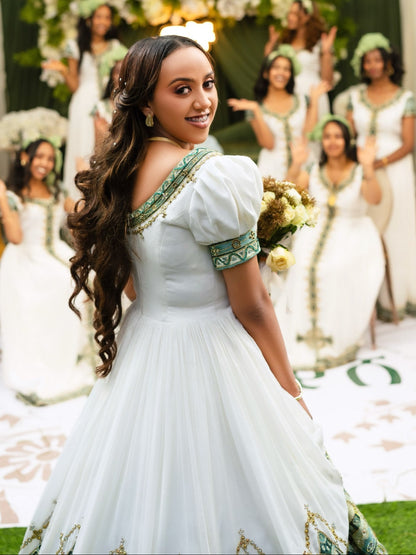 Royal Sage Green Habesha Kemis for Wedding Handcrafted Ethiopian Wedding Dress  Luxurious Habesha Dress 1044