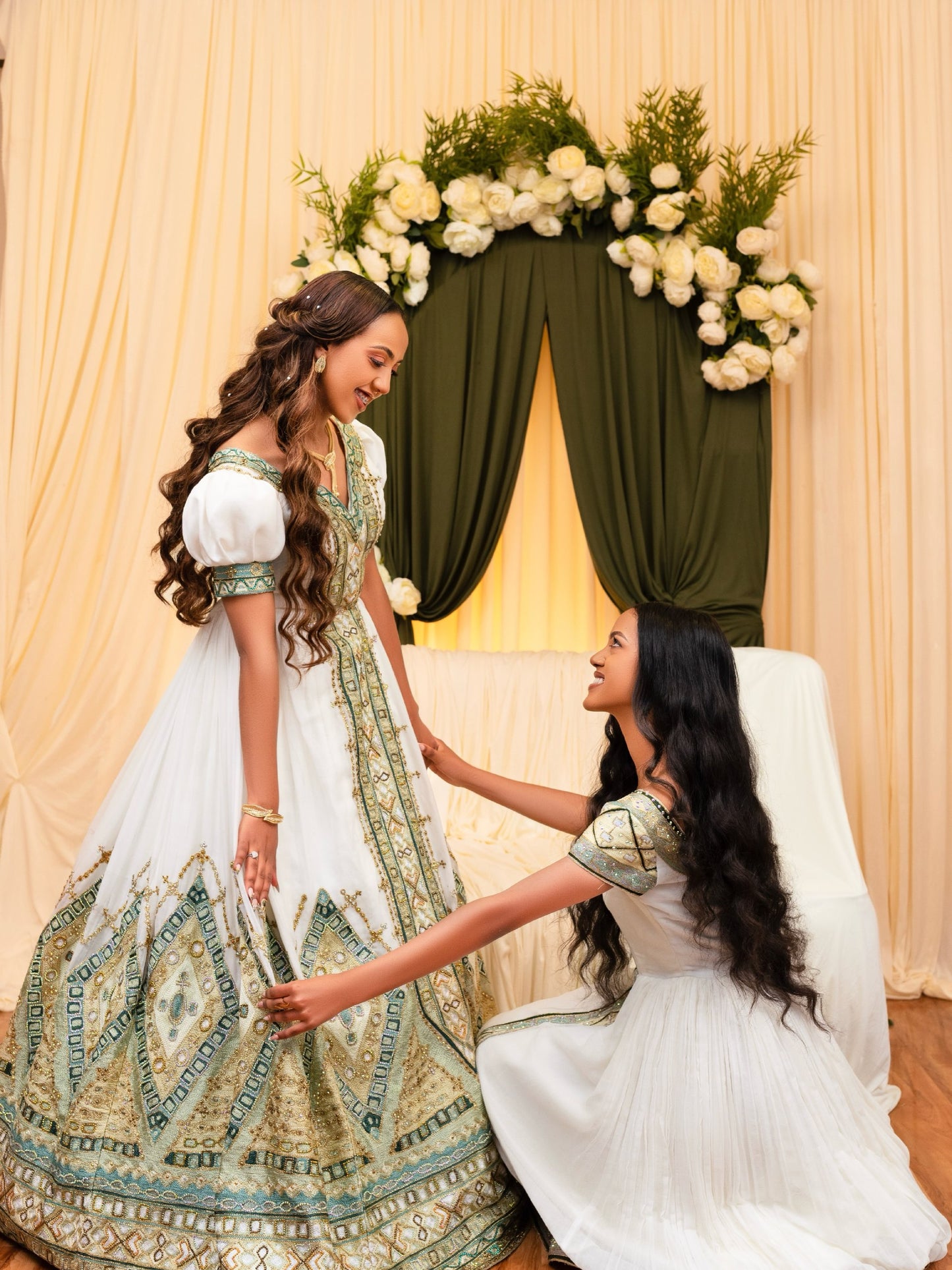 Royal Sage Green Habesha Kemis for Wedding Handcrafted Ethiopian Wedding Dress  Luxurious Habesha Dress 1044