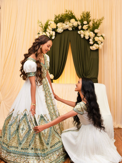 Royal Sage Green Habesha Kemis for Wedding Handcrafted Ethiopian Wedding Dress  Luxurious Habesha Dress 1044