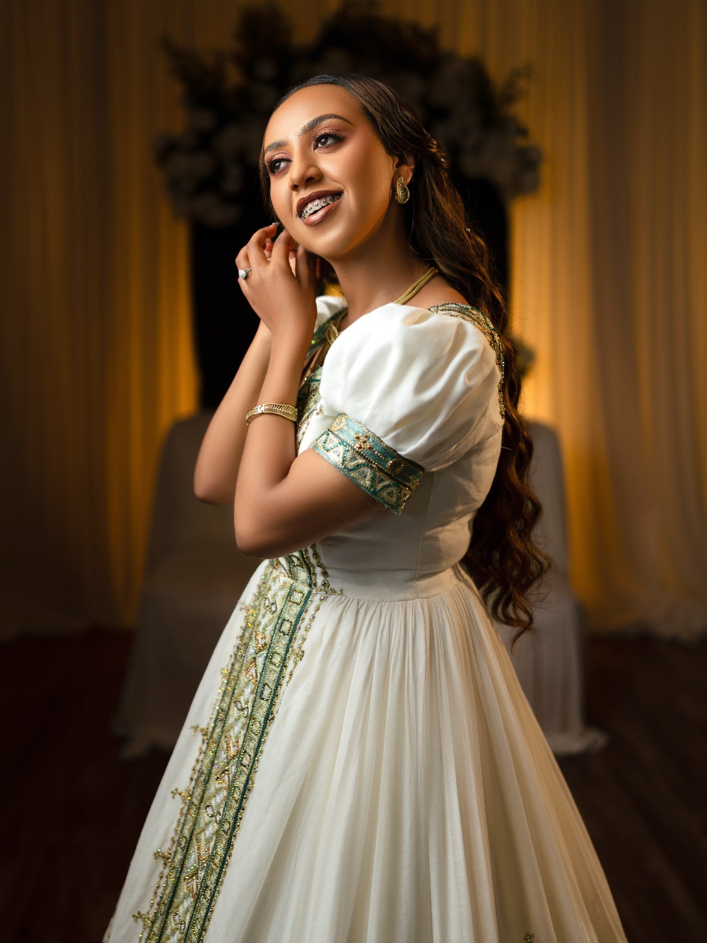 Royal Sage Green Habesha Kemis for Wedding Handcrafted Ethiopian Wedding Dress  Luxurious Habesha Dress 1044