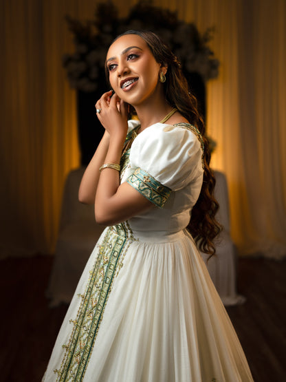 Royal Sage Green Habesha Kemis for Wedding Handcrafted Ethiopian Wedding Dress  Luxurious Habesha Dress 1044