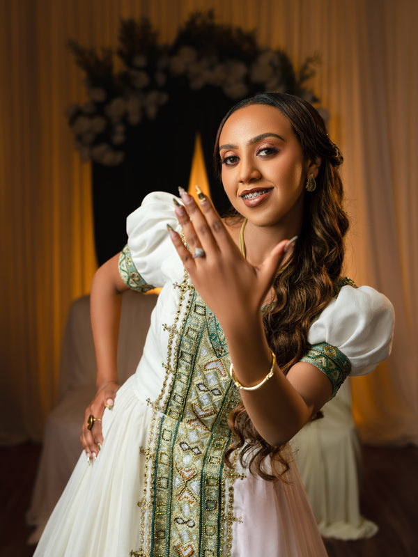 Royal Sage Green Habesha Kemis for Wedding Handcrafted Ethiopian Wedding Dress  Luxurious Habesha Dress 1044