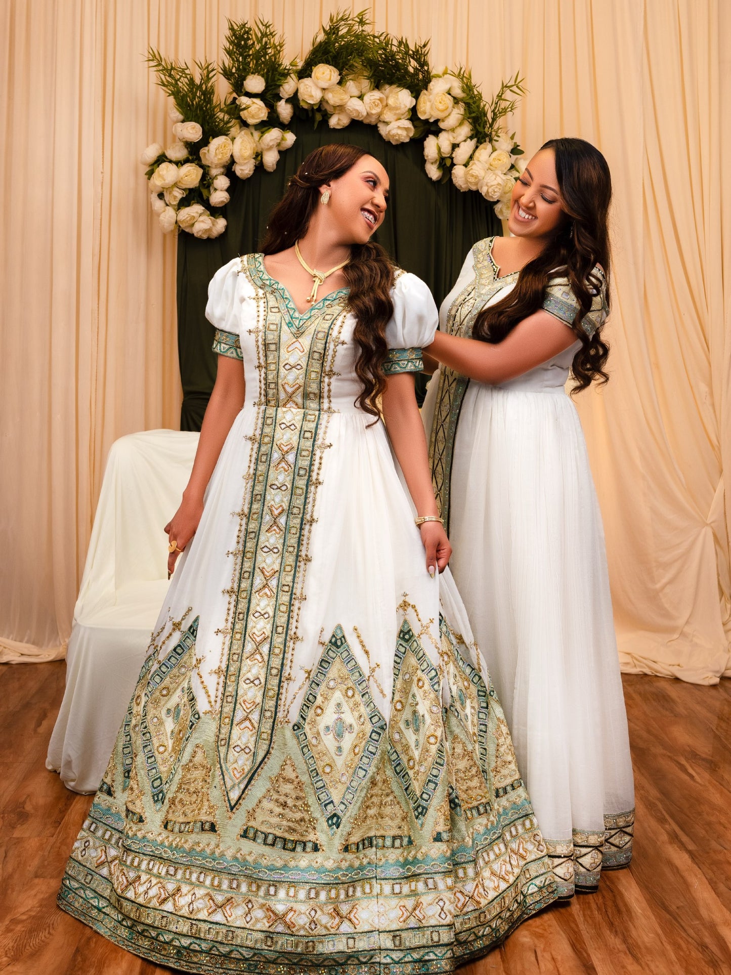 Royal Sage Green Habesha Kemis for Wedding Handcrafted Ethiopian Wedding Dress  Luxurious Habesha Dress 1044