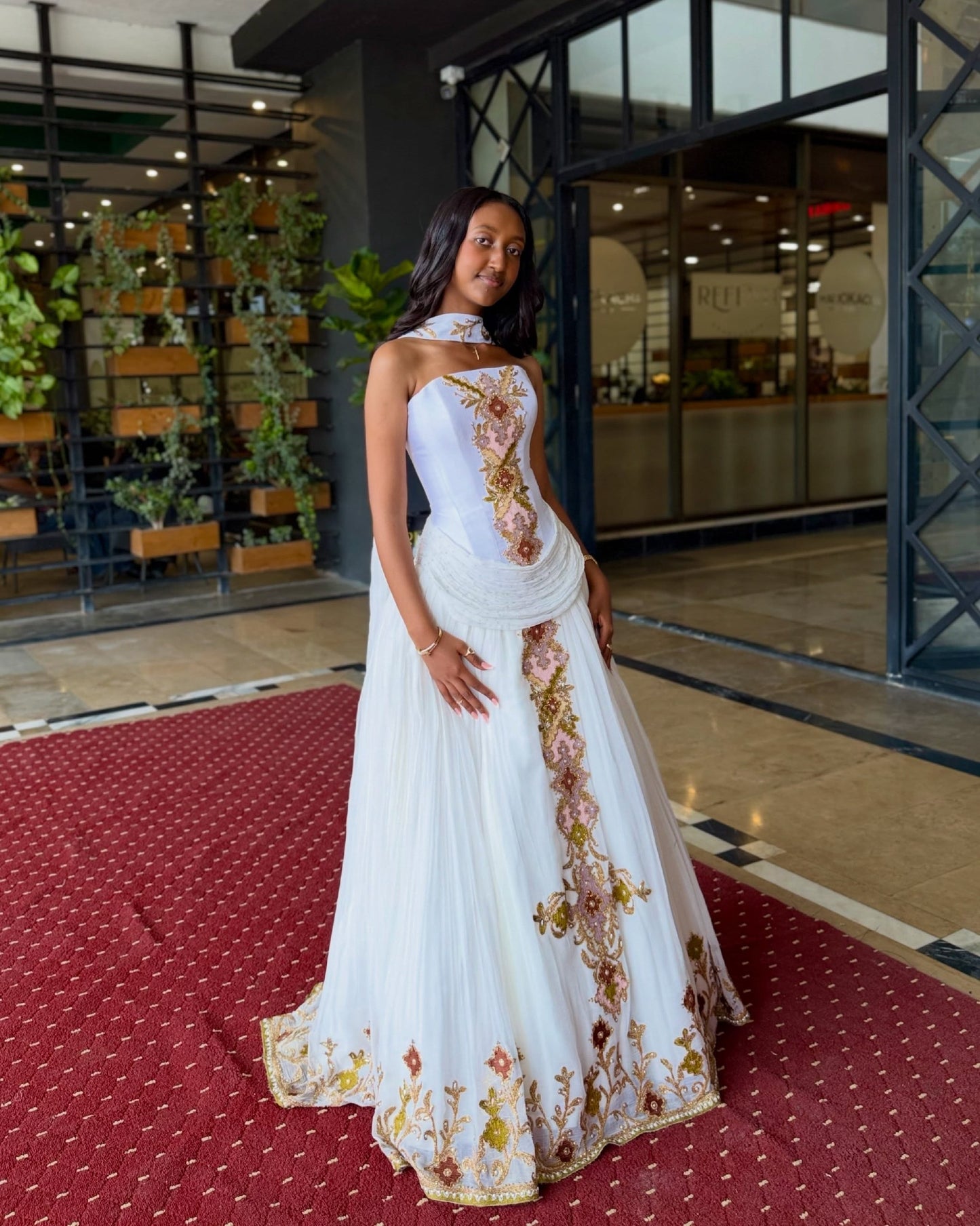 Authentic Ethiopian Traditional Dress Floral Gold Embroidery Habesha Kemis For Cultural Celebrations 1045