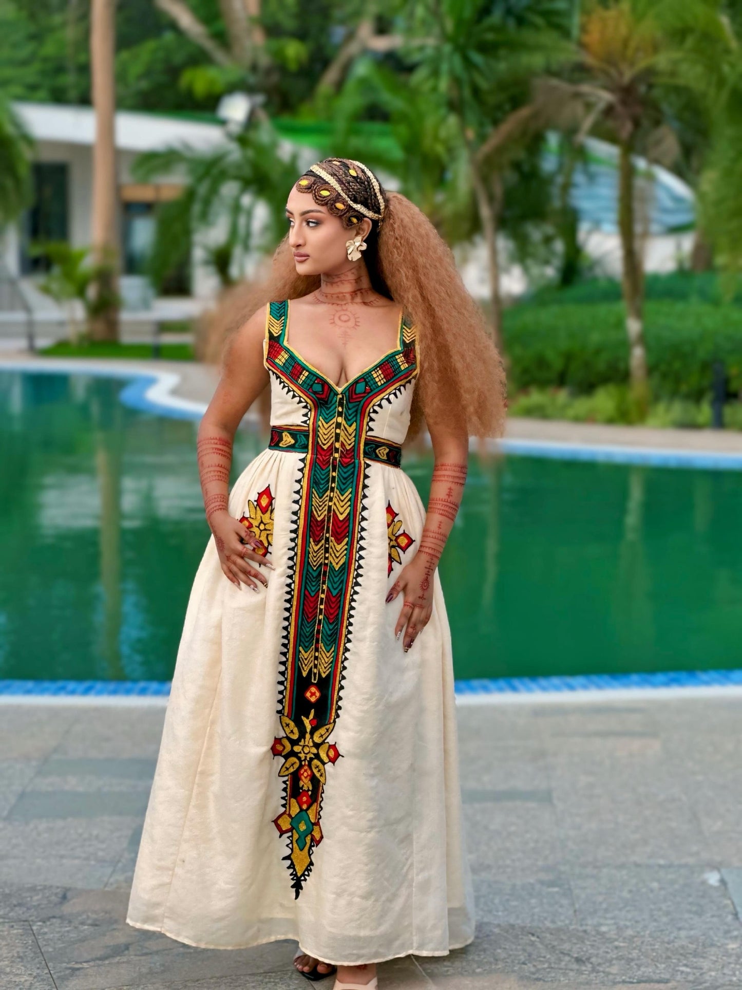 Authentic Eritrean Traditional Dress for Women Handwoven Habesha Dress With Colorful Embroidery 1046