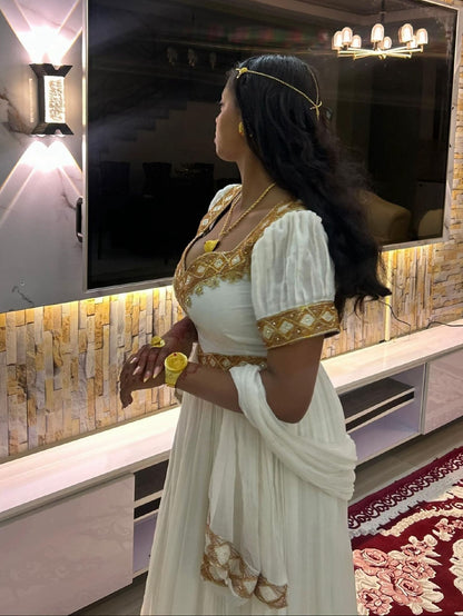 Graceful Handwoven Habesha Dress Luxurious Gold Embroidery Habesha Kemis Cultural Celebrations 1047