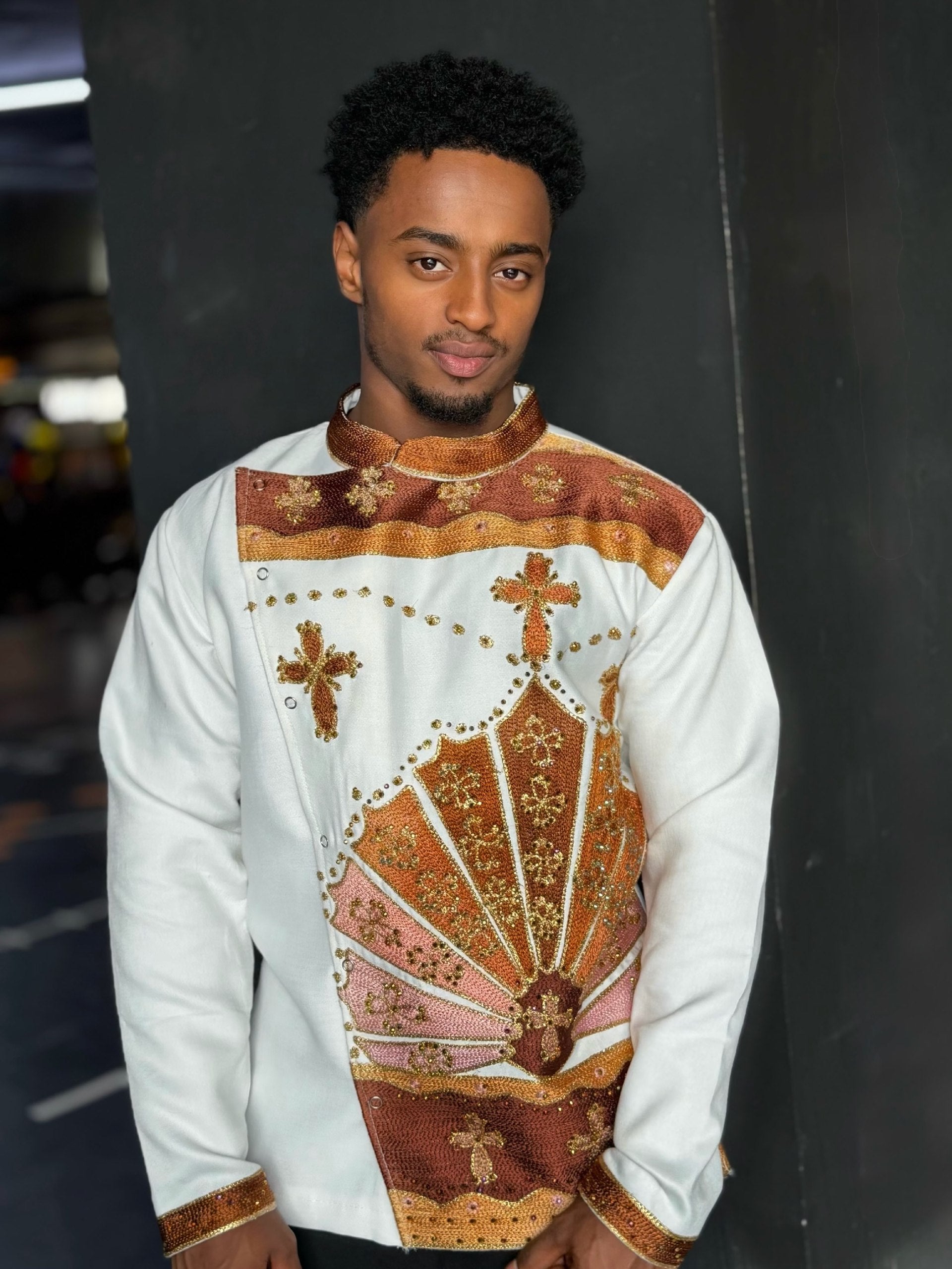 Premium Copper Terracotta Habesha Men Shirt Exclusive Ethiopian Men Clothing 