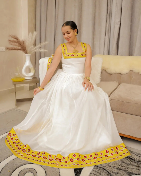 Authentic Ivory Habesha Kemis Premium Traditional Ethiopian Clothing & Eritrean Dress