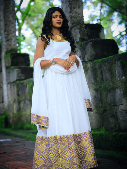 Imperial White Habesha Kemis Premium Eritrean Dress & Ethiopian Heritage Clothing
