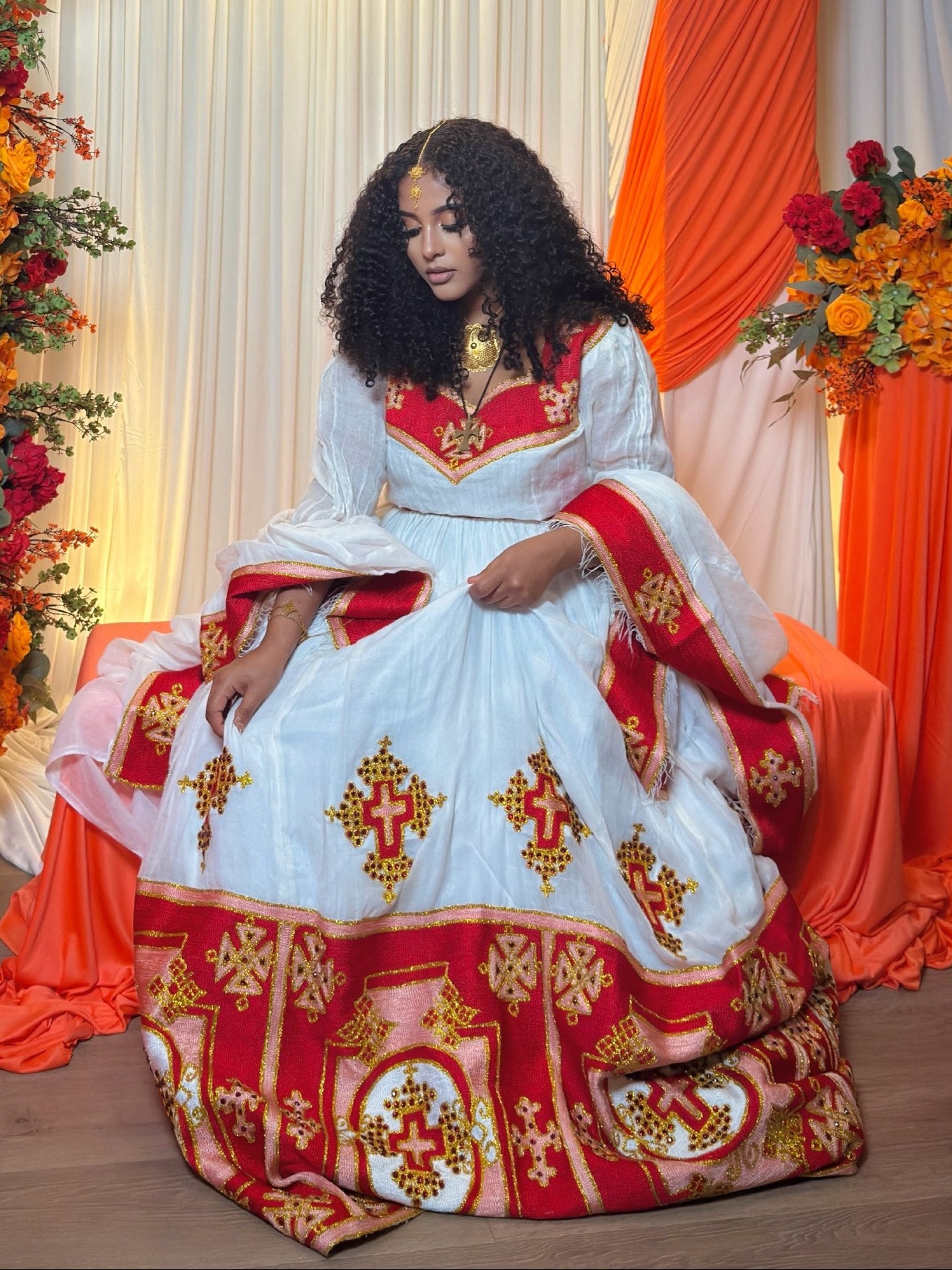 Luxurious Regal Red Ethiopian Wedding Dress Traditional Dress Collection